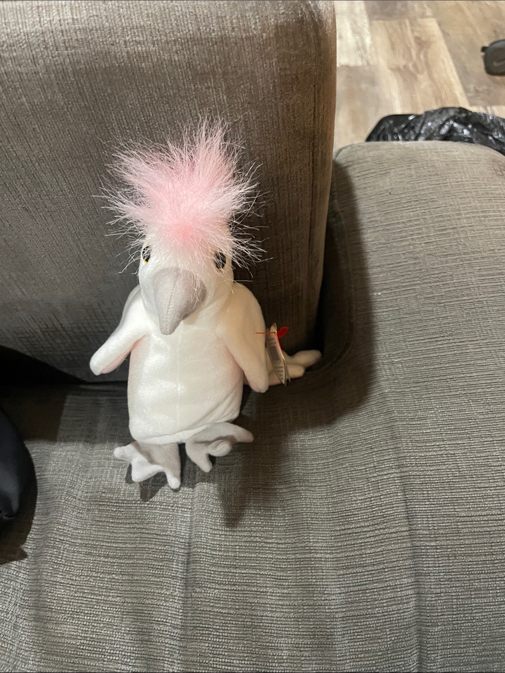 Plush Cockatoo Toy with Pink Feathery Crest